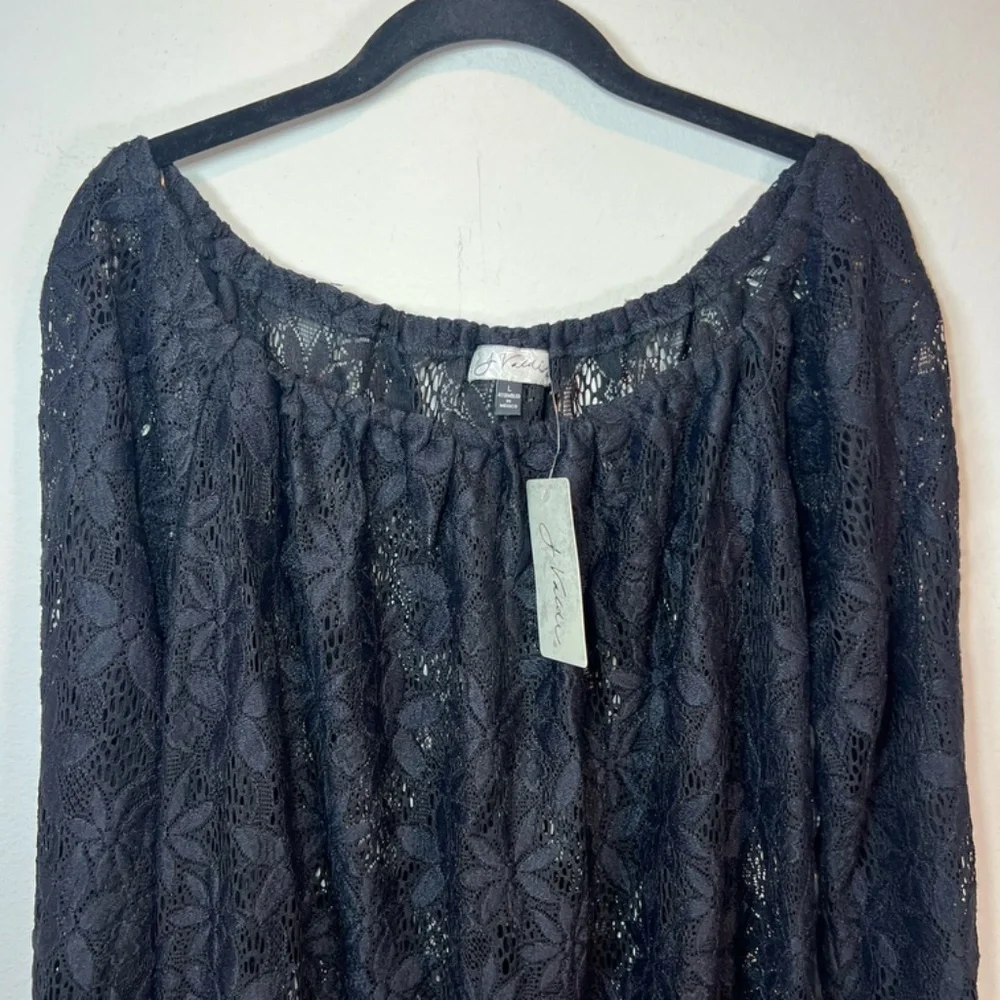 J. Valid Floral Crochet Lace Tunic Swim Cover Up Dress Black Vacation  NEW Large